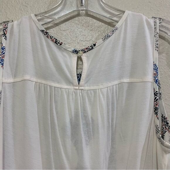 LOFT TANK TOP WOMENS SMALL BLUE WHITE CREW NECK SWING KEY HOLE POLYESTER RAYON. - Picture 5 of 11